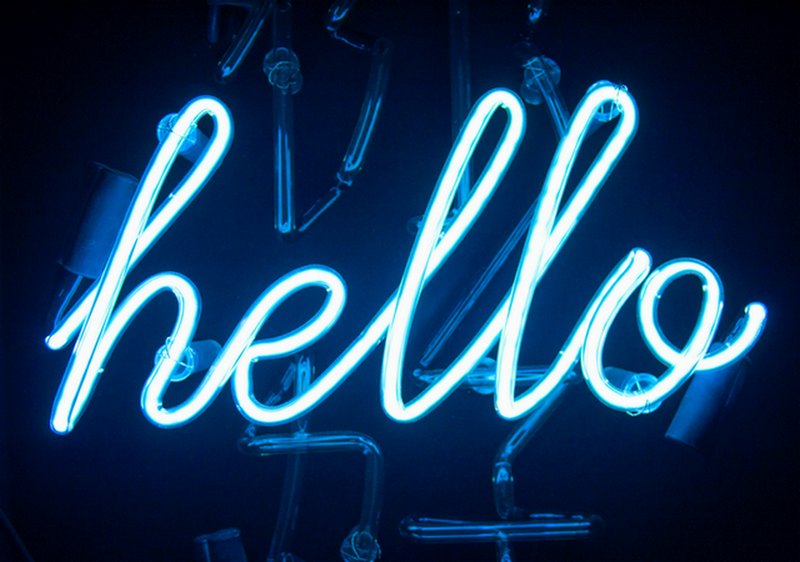 hello written in neon blue lights